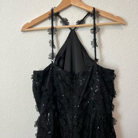 Eliza J Black 3D Floating Flow Floral Sequin Halter Ballgown Dress Women's 14 - Picture 5 of 9